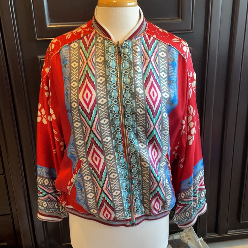 Johnny Was Silk Reversible Bomber Jacket - Picture 2 of 11